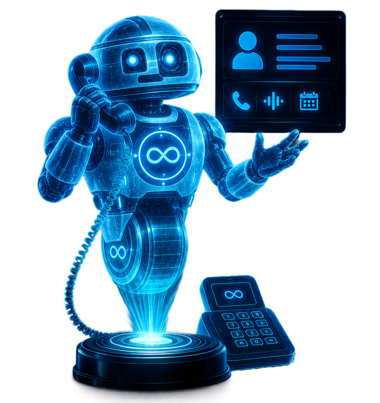 AI robot presenting business information and AI automation expertise for the about us section