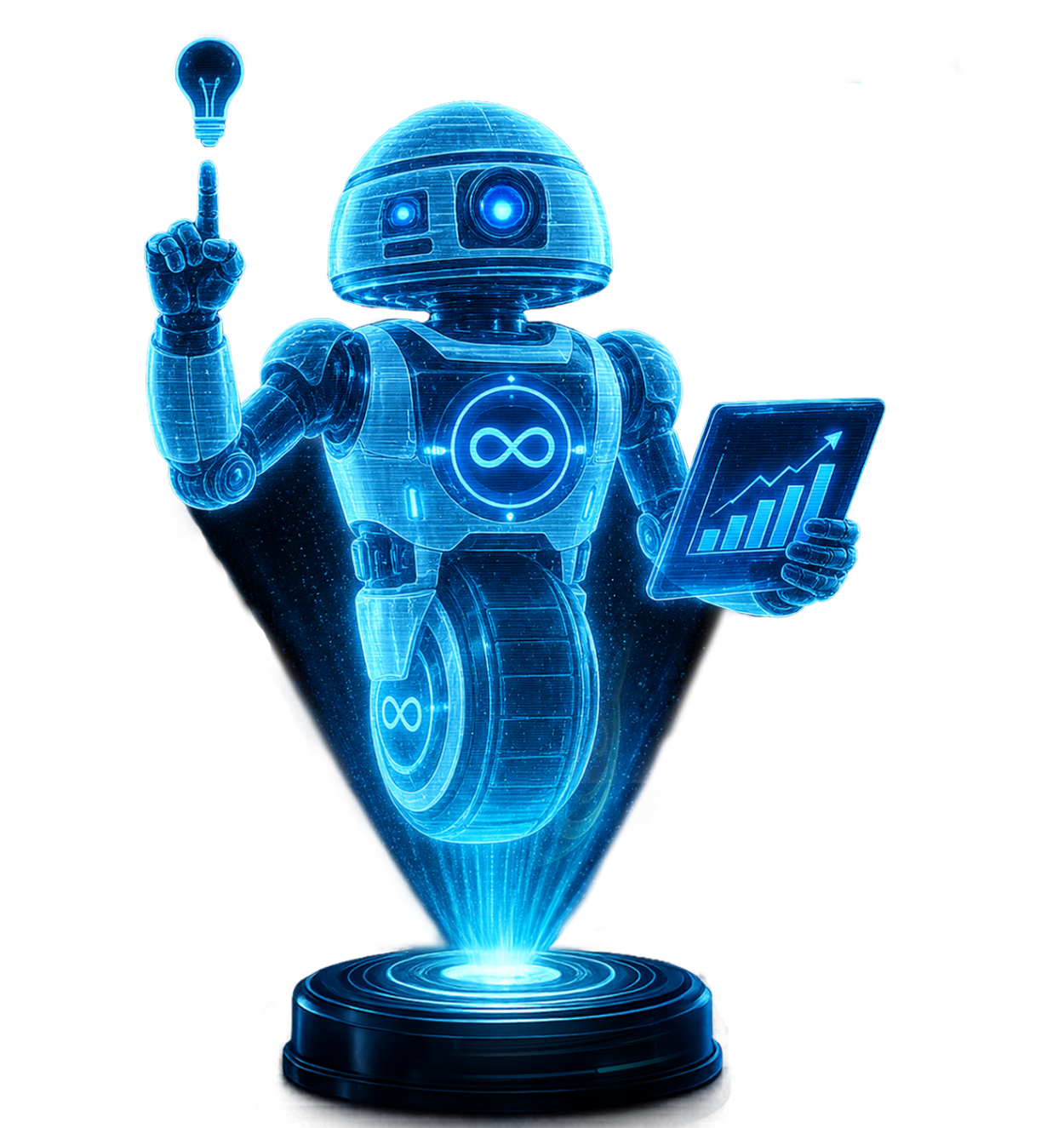Digital marketing specialist AI hologram guiding you to the right service at Ailgorith