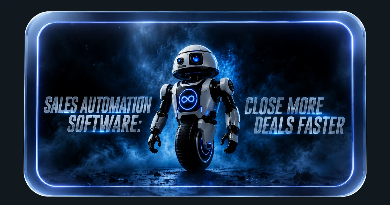 Sales automation software hero image showing an AI robot helping teams close deals faster